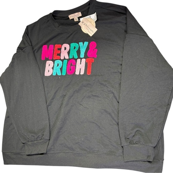 PHILOSOPHY women’s plus size 3X Merry & Bright lightweight Christmas sweatshirt - Picture 4 of 6